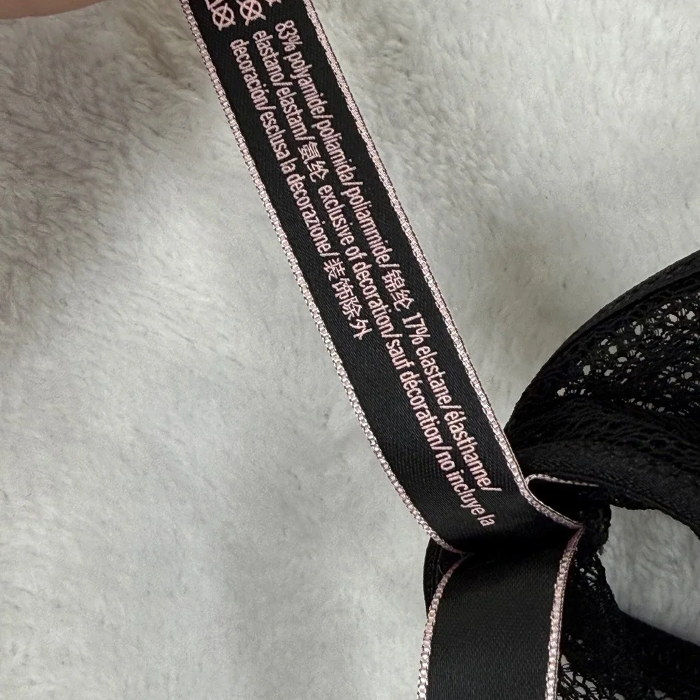 Victoria's‎ Secret Black Sheer Mesh Strappy Bralette Front Clasp 364109 Small